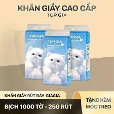 Bịch giấy rút siêu dai 4 lớp 1000 tờ GiaGia tặng kèm móc treo tường- 1 BỊCH
