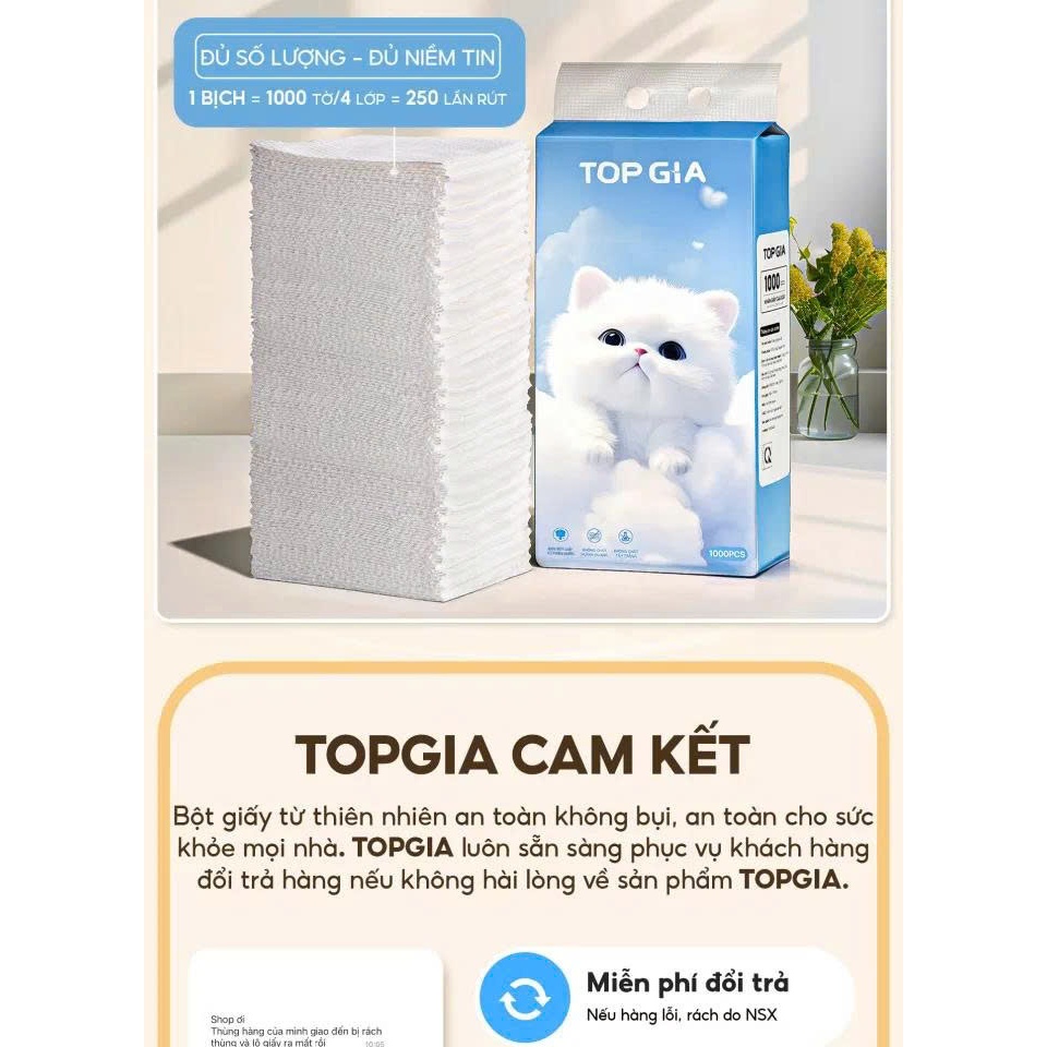 Bịch giấy rút siêu dai 4 lớp 1000 tờ GiaGia tặng kèm móc treo tường- 1 BỊCH