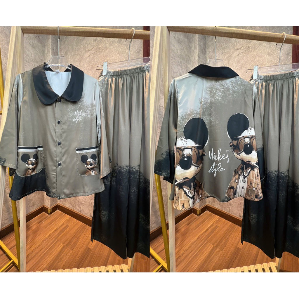 40-65kg Bộ pijama cổ sen tay lỡ loe Thiết Kế siêu sang lụa latin mềm mát