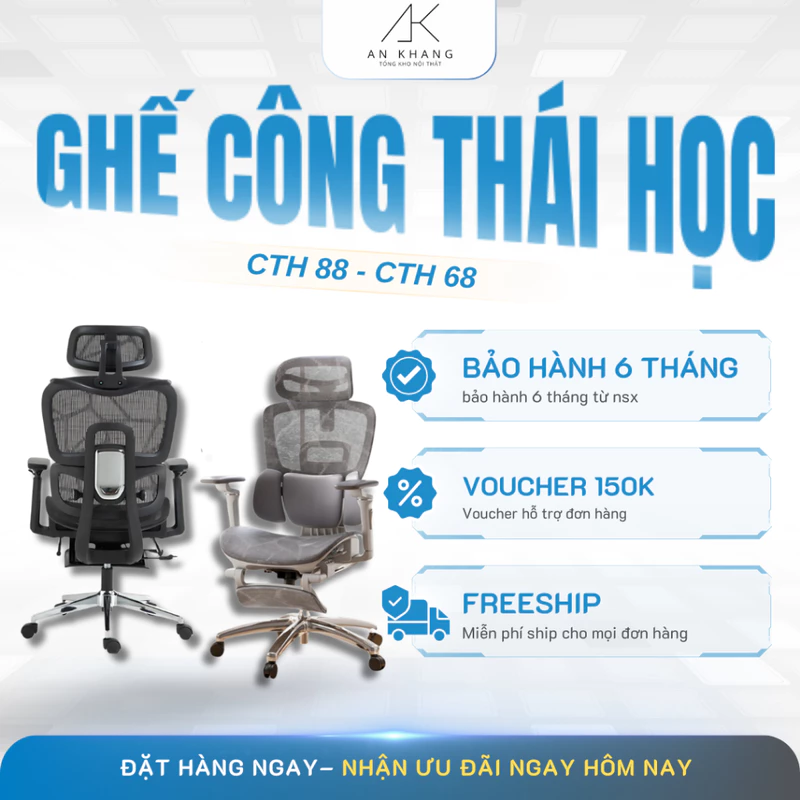 Ghế Công Thái Học CTH-88, CTH-68 An Khang – Ghế Xoay Văn Phòng Cao Cấp, FULL LƯỚI, Bảo Vệ Cột Sống Hiệu Quả — ảnh 1