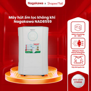 Máy hút ẩm lọc không khí 20L Nagakawa NAD8559, gas R134A, diện tích phòng 35 - 40m², tích hợp lọc không khí và bụi mịn