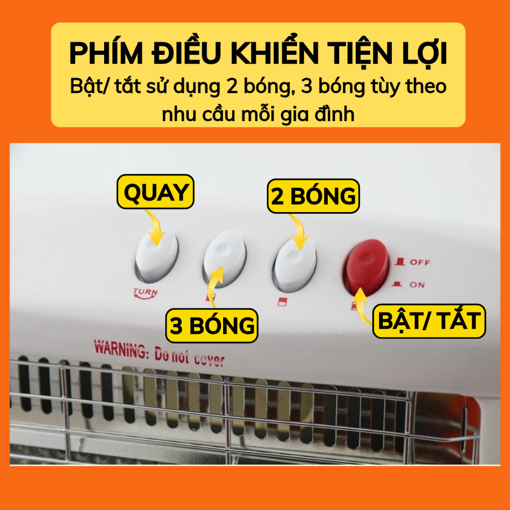 Đèn sưởi 3 bóng Fujika chính hãng, máy sưởi phòng công suất lớn xoay góc 90 độ, tự ngắt khi đổ