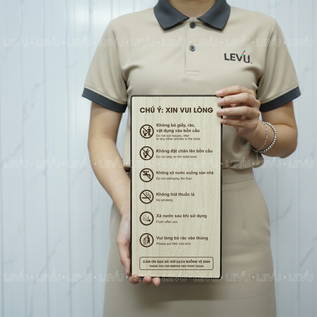Bảng gỗ nội quy nhà vệ sinh (WC) cảnh báo giữ gìn vệ sinh chung BG80