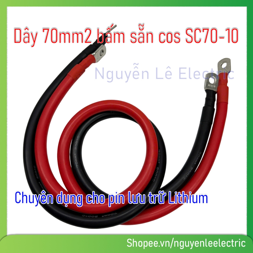 Dây điện AWG silicon siêu mềm 70mm2 bấm COS sẵn SC70-10 chống cháy cho ...