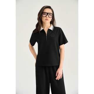 THEKIM Set bộ Lune Soft áo polo ngắn tay khóa cổ phối bo cổ và quần suông dài , thêu logo nổi CS370