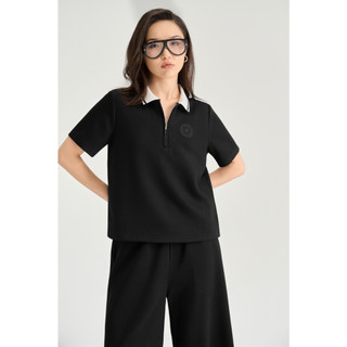 THEKIM Set bộ Lune Soft áo polo ngắn tay khóa cổ phối bo cổ và quần suông dài , thêu logo nổi CS370