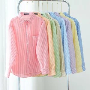 Áo sơ mi sọc nữ GILLEE (nhiều màu) dáng dài vải cotton cao cấp thoáng mát FAS386