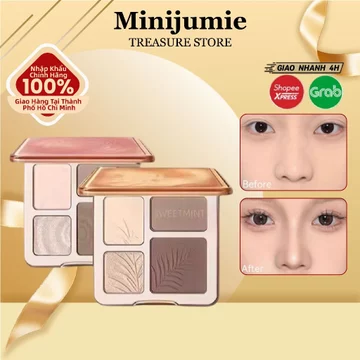 Bảng phấn tạo khối Sweet Mint 4 ô má hồng bắt sáng hiệu ứng lì mịn, Bảng phấn mắt 4 ô giúp bắt sáng và tạo khối tự nhiên