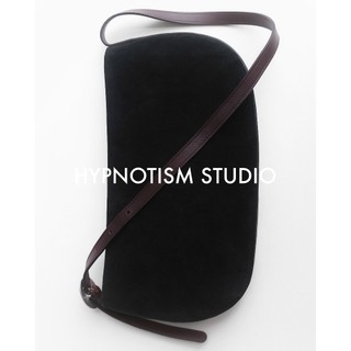 HYPNOTISM | "HALF MOON LEATHER BAG" Túi đeo vai da lộn cao cấp màu đen dây da nâu khoá tròn kim loại unisex