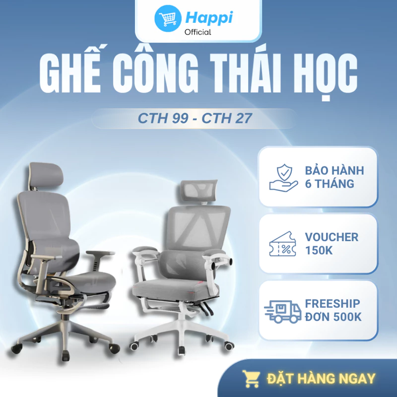 Ghế Công Thái Học Xoay Văn Phòng CTH-27 Có Tựa Đầu Gác Chân Cao Cấp, CTH-99 FULL LƯỚI Ngả Lưng Lên Đến 135 Độ Gác Chân — ảnh 1