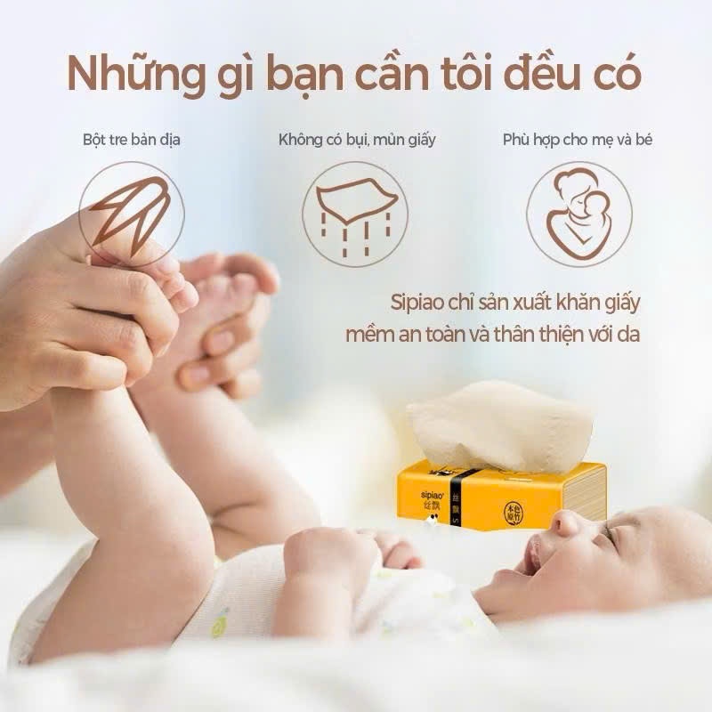 Thùng 30 gói giấy ăn gấu trúc SIPIAO nội địa trung giấy 3 lớp siêu dai không chất tẩy trắng