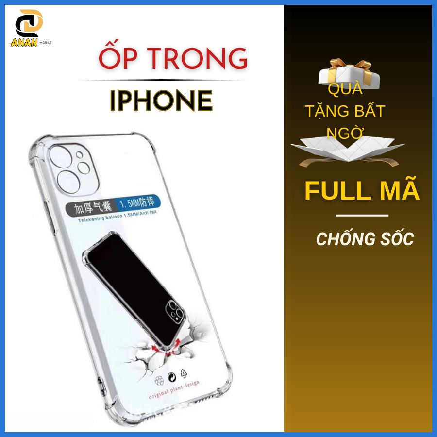 Ốp lưng Iphone 16 15 14 13 12 11 Pro Promax plus X XS XSMax XR 7Plus 8Plus trong suốt chống sốc