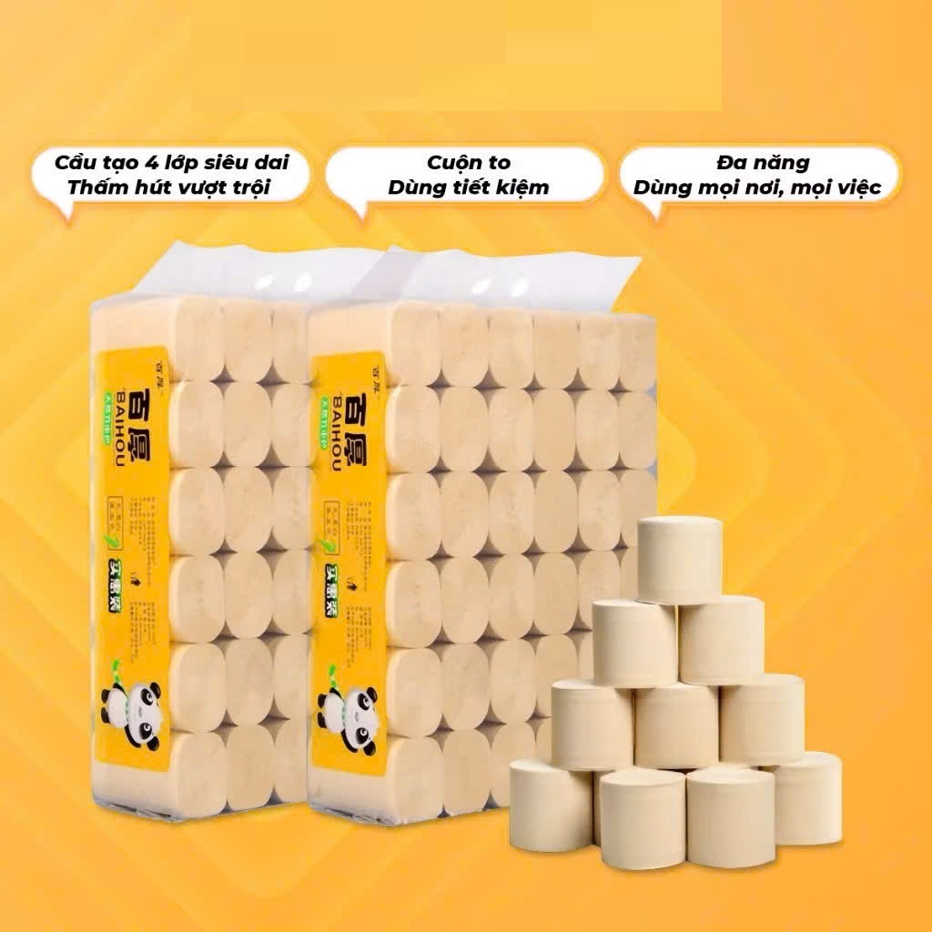 Giấy vệ sinh gấu trúc BAIHOU nội địa trung 4 lớp siêu dai không chất tẩy trắng bịch 36 cuộn