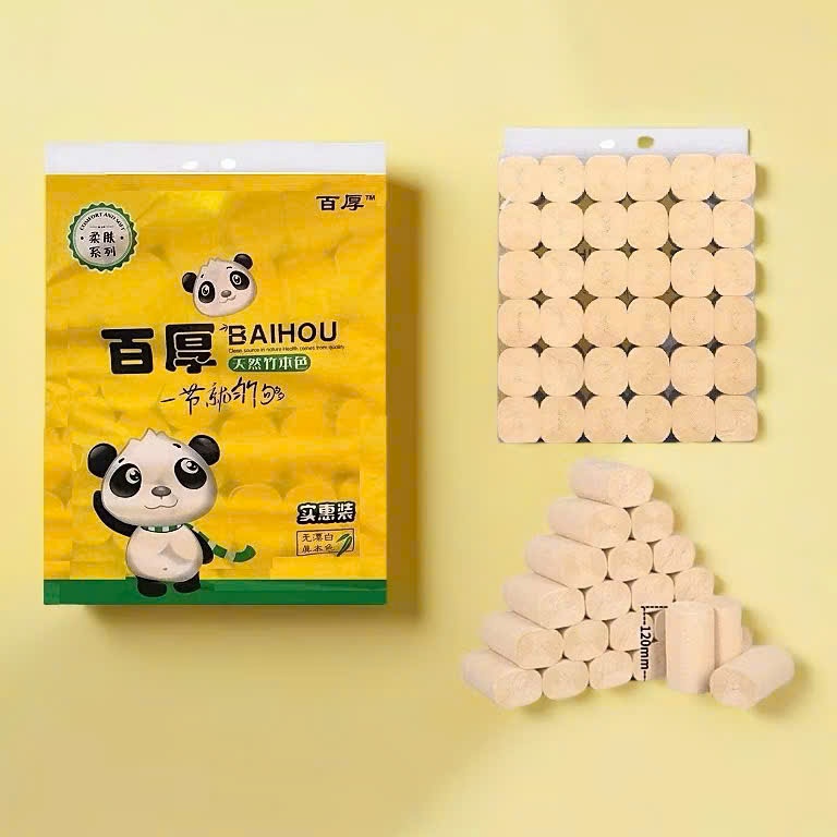 Giấy vệ sinh gấu trúc BAIHOU nội địa trung 4 lớp siêu dai không chất tẩy trắng bịch 36 cuộn