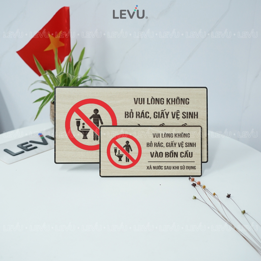 Bảng gỗ thông báo vui lòng không bỏ giấy vào bồn cầu giữ vệ sinh chung BG84