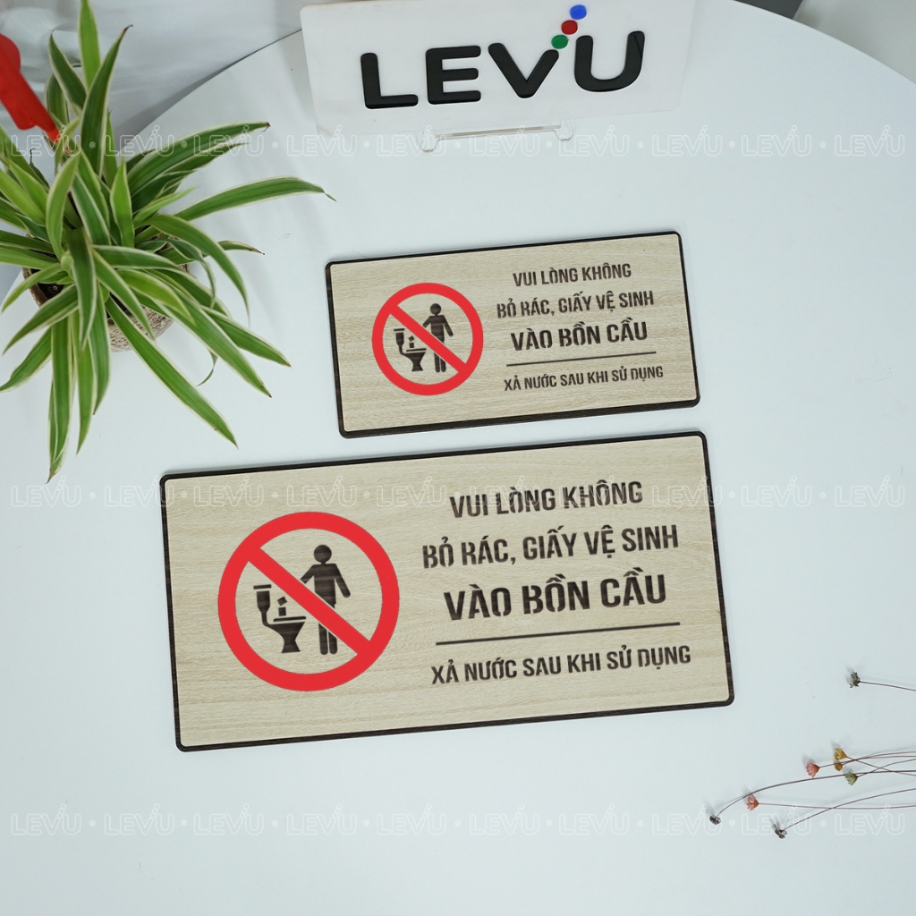 Bảng gỗ thông báo vui lòng không bỏ giấy vào bồn cầu giữ vệ sinh chung BG84