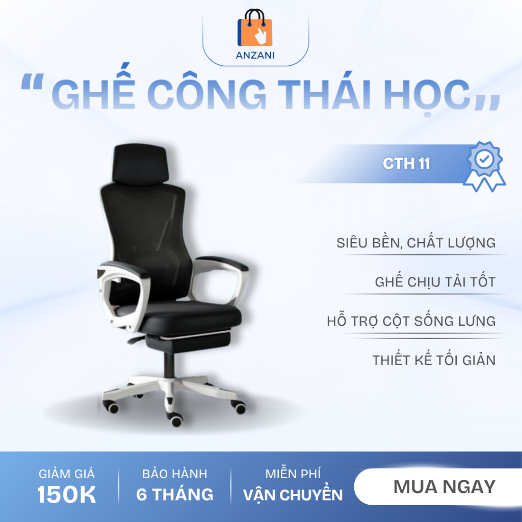 Ghế Công Thái Học, Ghế Xoay Văn Phòng CTH-02 Bảo Vệ Cột Sống Tựa Đầu - Gác Chân Nghỉ Trưa Tiện Ích | BigBuy360 - bigbuy360.vn