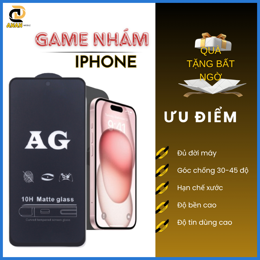 Cường lực Iphone Chống vân tay Nhám  Iphone 15 14 13 12 11 Pro Promax X XS XR Xsmax 6 7 8 7Plus 8Plus