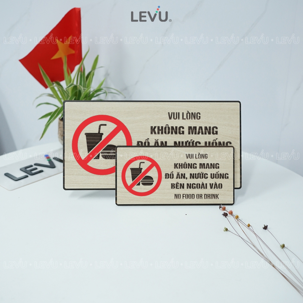 Bảng gỗ thông báo vui lòng không mang đồ ăn thức uống bên ngoài vào BG87 trang trí quán