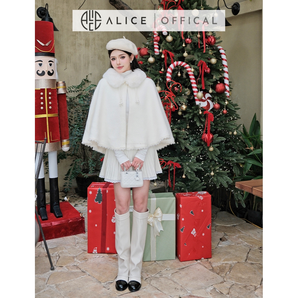 Áo Choàng Mùa Đông Alice Chất Len Lông Cao Cấp, Cổ Phối Lông, Đuôi Áo Viền Ren Nữ Tính T352