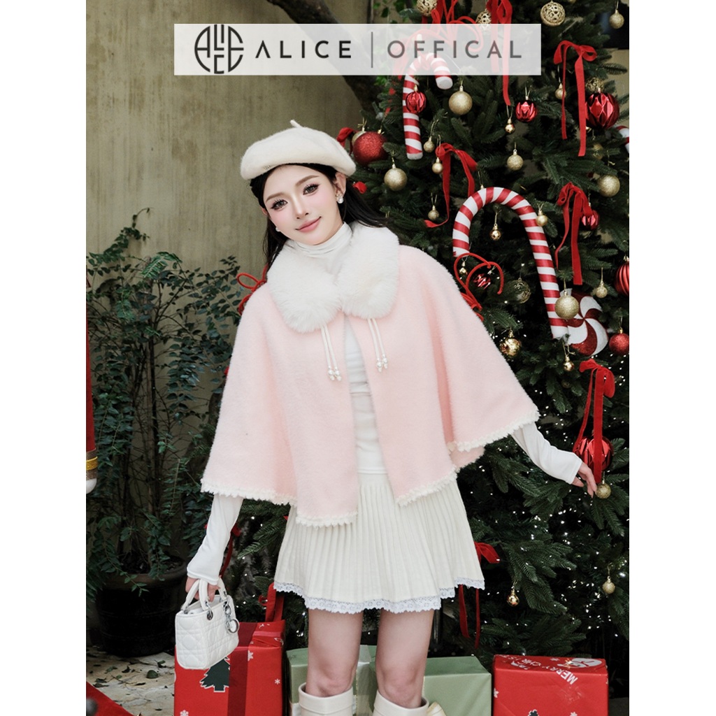 Áo Choàng Mùa Đông Alice Chất Len Lông Cao Cấp, Cổ Phối Lông, Đuôi Áo Viền Ren Nữ Tính T352