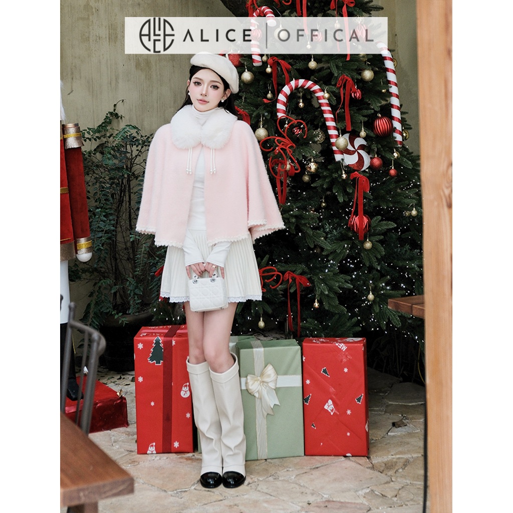 Áo Choàng Mùa Đông Alice Chất Len Lông Cao Cấp, Cổ Phối Lông, Đuôi Áo Viền Ren Nữ Tính T352