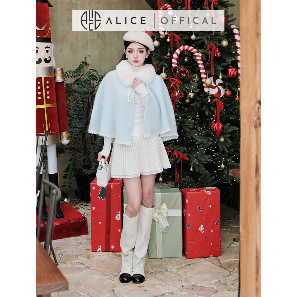 Áo Choàng Mùa Đông Alice Chất Len Lông Cao Cấp, Cổ Phối Lông, Đuôi Áo Viền Ren Nữ Tính T352