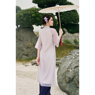 Áo Dài Dáng Suông LAMER Cách Tân (Không Quần) 2 Tà Tơ Óng Cao Cấp Áo Dài Bách Điệp S61A24Q004 (không kèm quần)