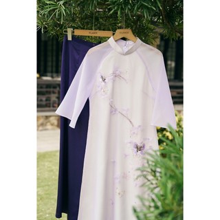 Áo Dài Dáng Suông LAMER Cách Tân (Không Quần) 2 Tà Tơ Óng Cao Cấp Áo Dài Bách Điệp S61A24Q004 (không kèm quần)