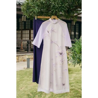 Áo Dài Dáng Suông LAMER Cách Tân (Không Quần) 2 Tà Tơ Óng Cao Cấp Áo Dài Bách Điệp S61A24Q004 (không kèm quần)