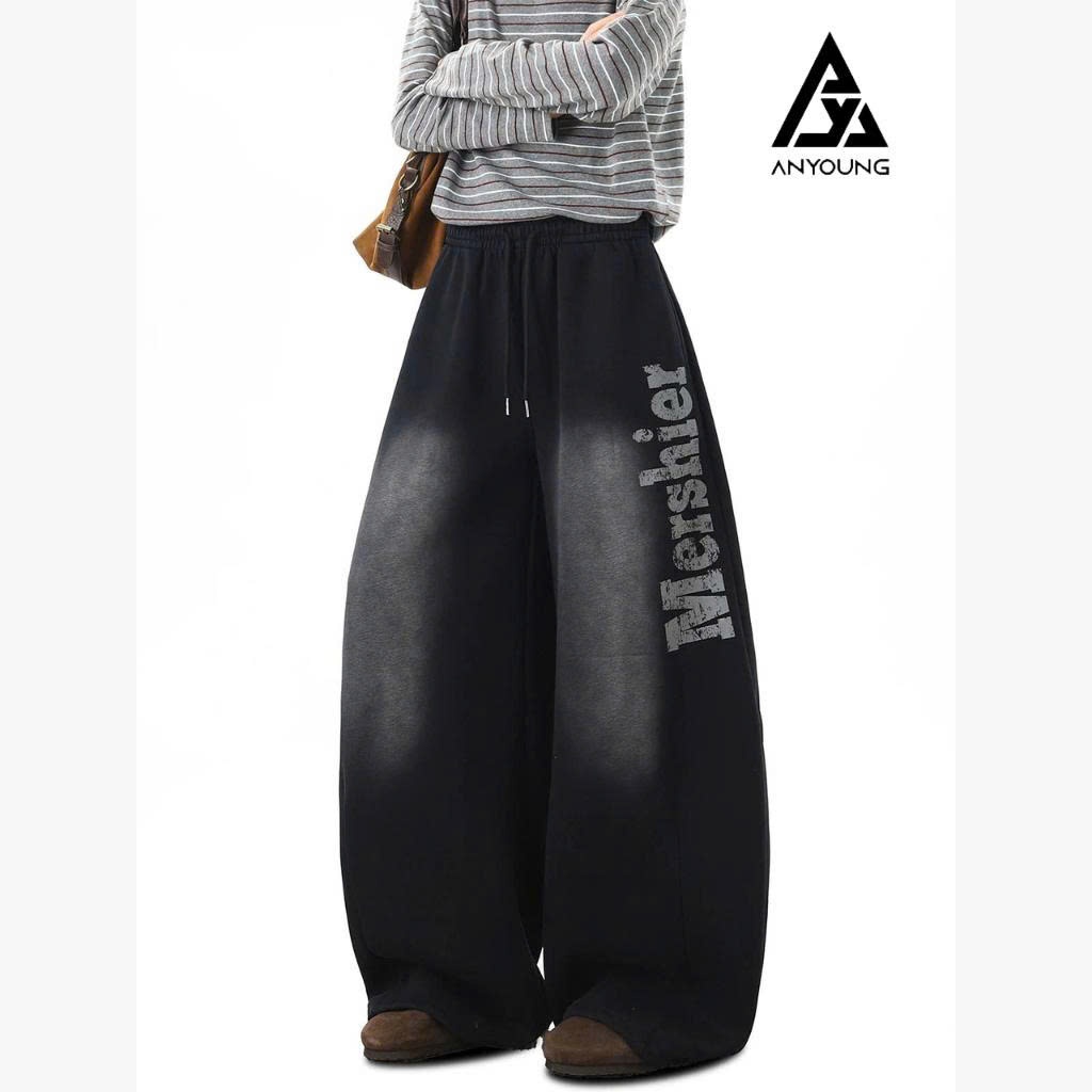 Quần nam ống rộng unisex phong cách Hàn Quốc,quần nỉ nam ANYOUNG thể thao streetwear form rộng thiết kế wast loang QD117