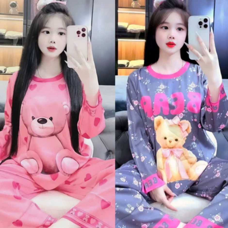 14-45 KG. Bộ đồ ngủ dài tay cho bé gái in hình 3D helokity,gấu bear, vải thun lạnh mềm mịn co giãn thoải mái M50