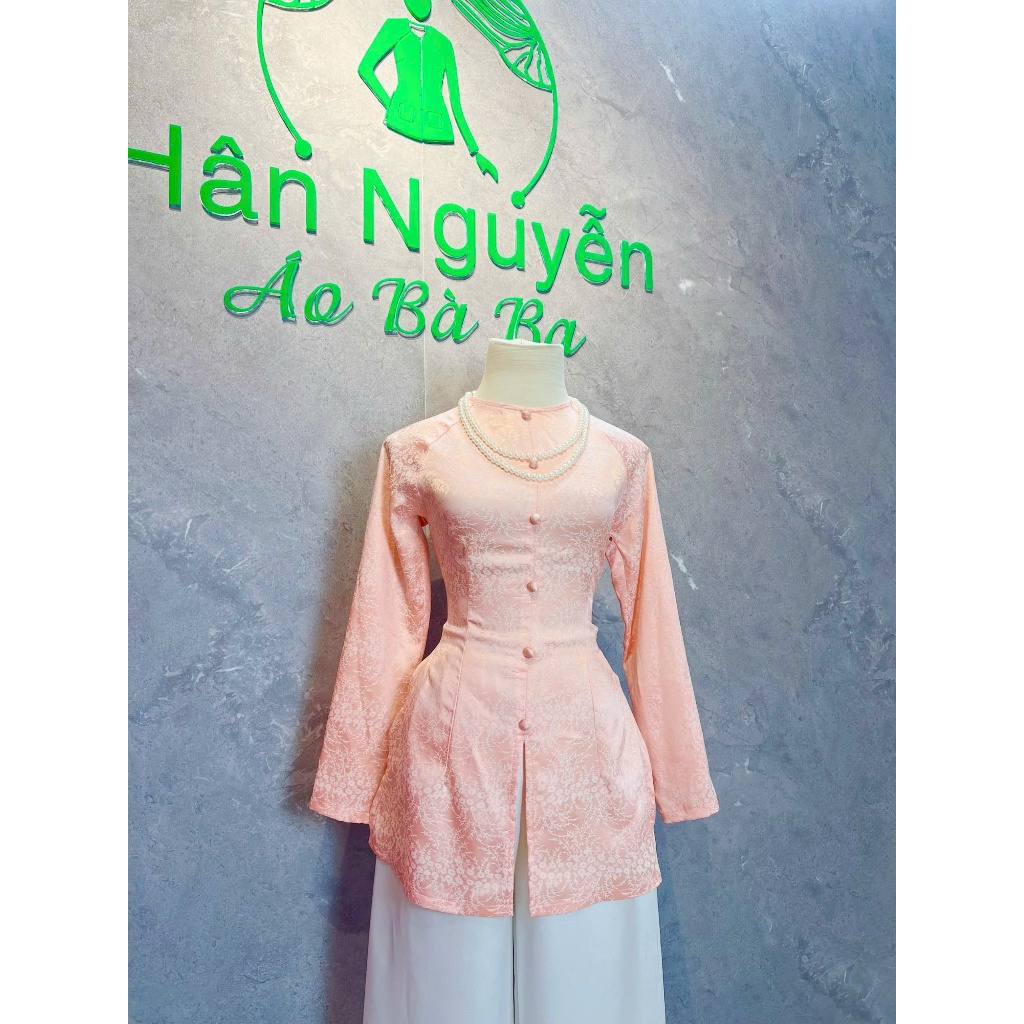 Hân Nguyễn Áo Bà Ba - B.A171 - ( FORM DÁNG DÀI ) Áo Bà Ba Gấm Hoa Cổ Tròn Dây Kéo ( QUẦN NGỌC TRAI )
