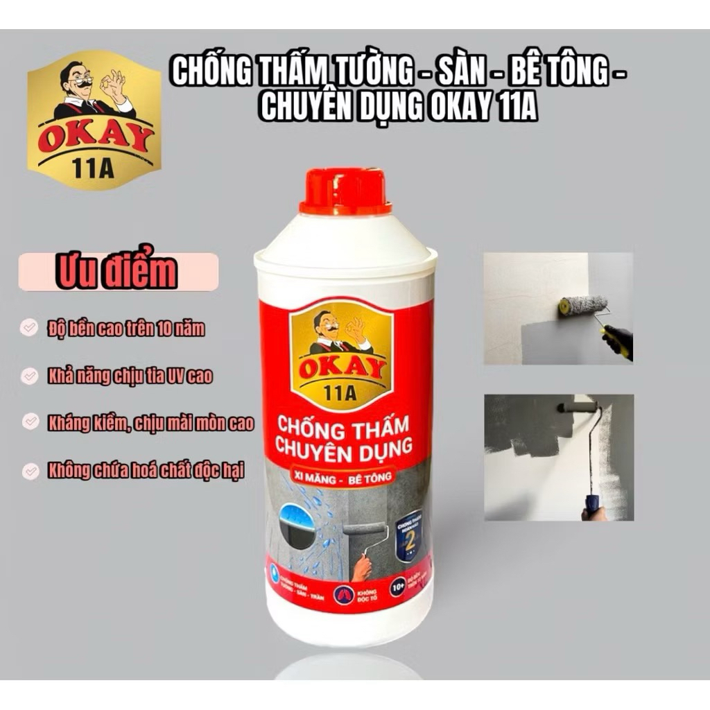 Chống thấm pha xi măng CT11A Okay cao cấp chai 1 lít