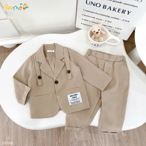 Set vest công tử một khuy Beemo phối cổ cách điệu, tag chữ cá tính dành cho bé trai 9-25kg