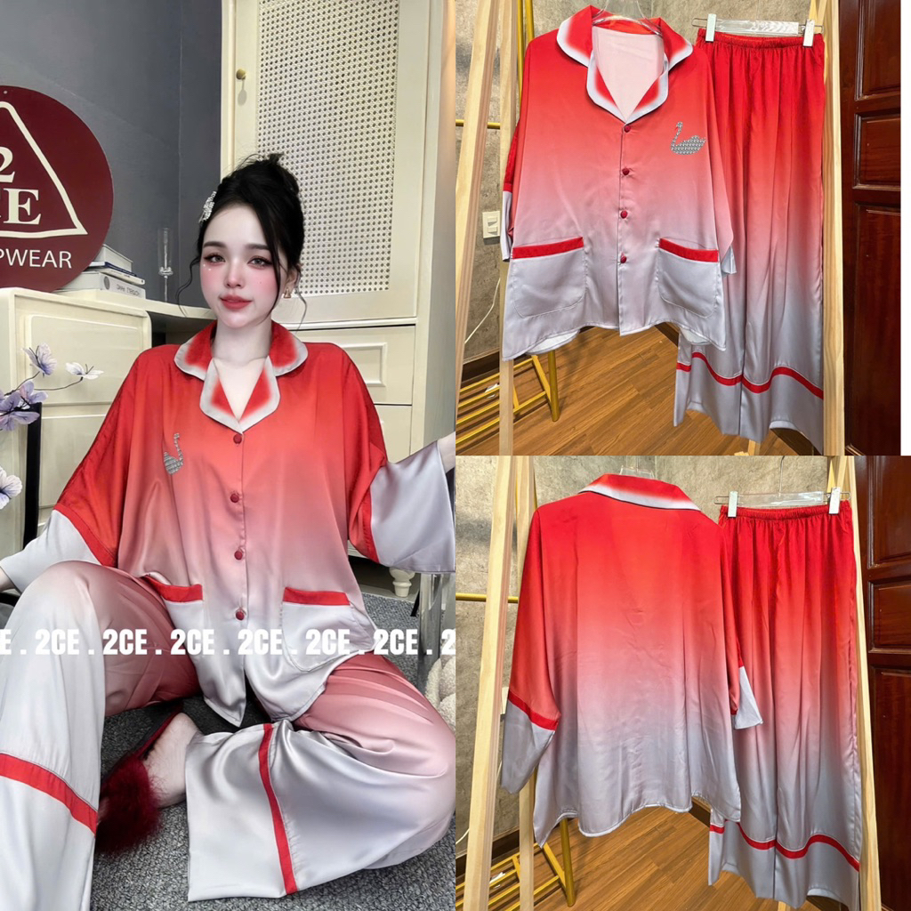 (45-70kg) DƠI TAY LỠ - Bộ ngủ pijama mặc nhà cho nữ lụa mịn mát tay dơi lỡ LOANG quần dài có cổ siêu sang