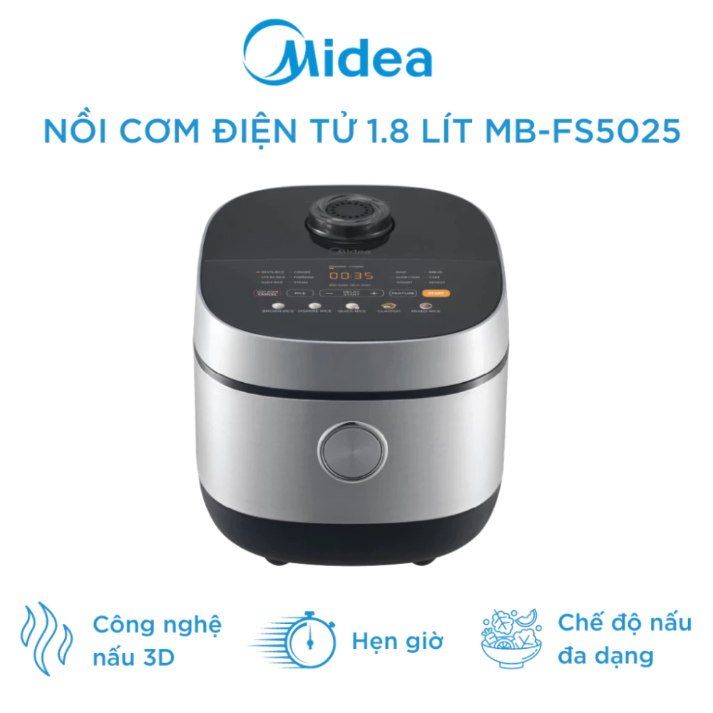 Nồi Cơm Điện Tử Midea MB-FS5025 Có Dung Tích 1.8 Lít, Công Suất 760W, Nhiều Chức Năng Tiện Lợi
