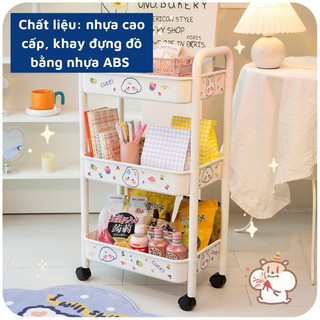 Kệ Đựng Đồ Đa Năng 3 Tầng, 4 Tầng Có Bánh Xe Di Chuyển Tặng Kèm Sticker Dễ Thương