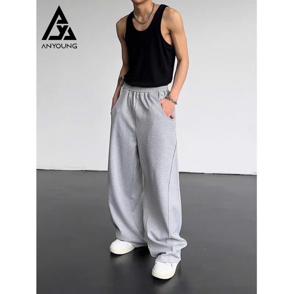 Quần nỉ nam ANYOUNG ống suông rộng form unisex màu basic dễ phối đồ, Quần nam chất nỉ 2da cao cấp thời trang Hàn Quốc