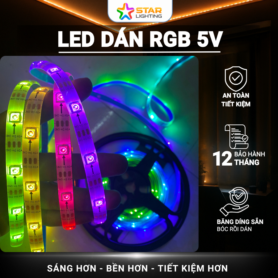 Dây đèn led RGB 16 triệu, LED Bluetooth DC 5V, cuộn 5m, đèn led trang ...