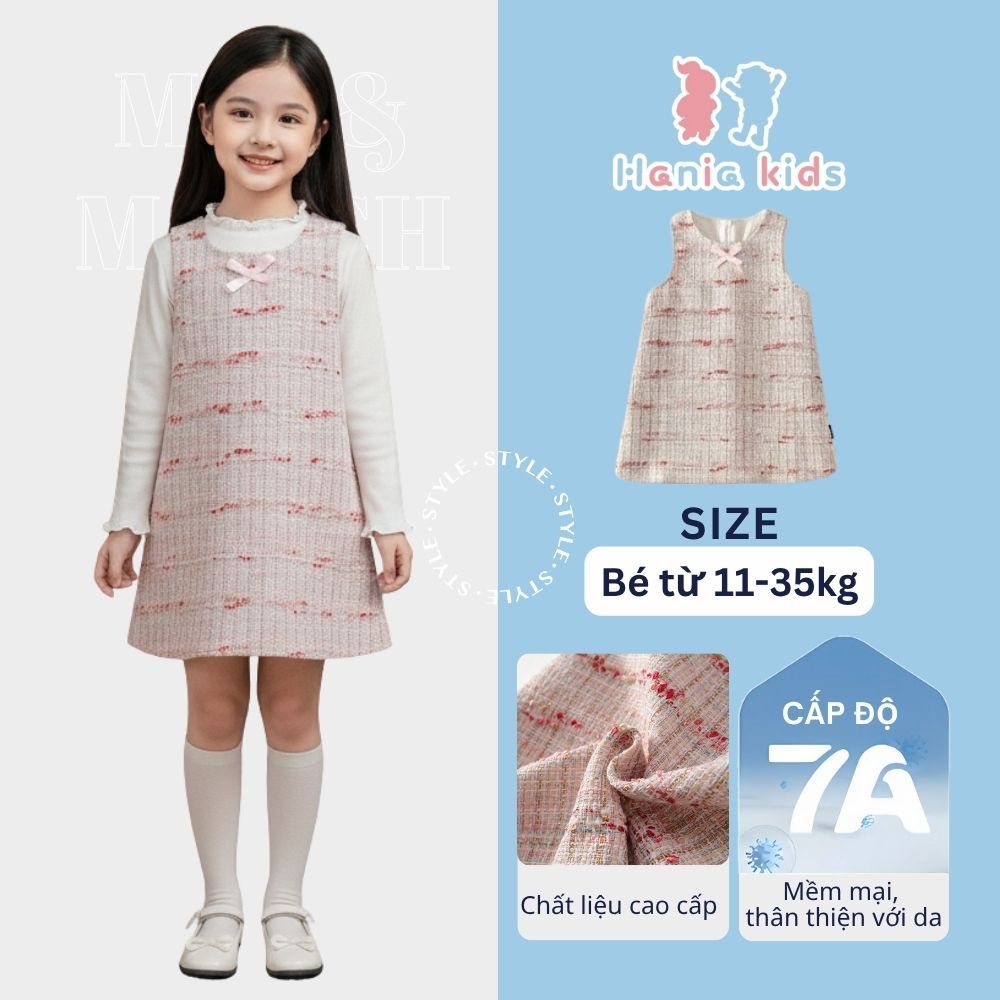 Váy bé gái Hania Kids váy yếm không tay phong cách tiểu thư màu hồng xinh xắn