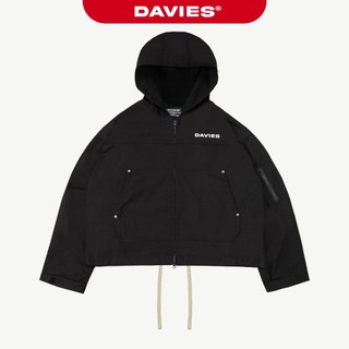Áo khoác hoodie zip 4 nút kim loại DAVIES in chữ thân sau màu đen túi hộp Original Hooded Canvas Jacket |D-AK12-D
