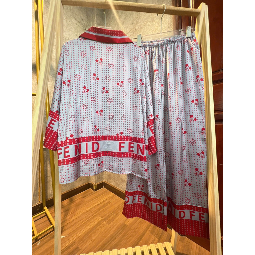 (45-70kg) DƠI TAY LỠ - Bộ ngủ pijama mặc nhà cho nữ lụa mịn mát GẤU CHỮ quần dài có cổ siêu sang