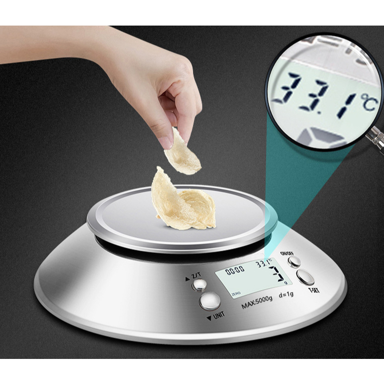 Cân làm bánh điện tử CX-318 5kg/1g, cân nguyên liệu chính xác, thép không gỉ, dễ vệ sinh, an toàn vệ sinh