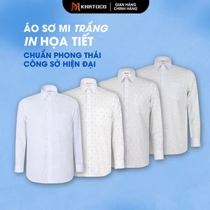 Áo sơ mi nam KHATOCO form Tailor Fit trắng in hoạ tiết xanh mới lạ  mã 18502