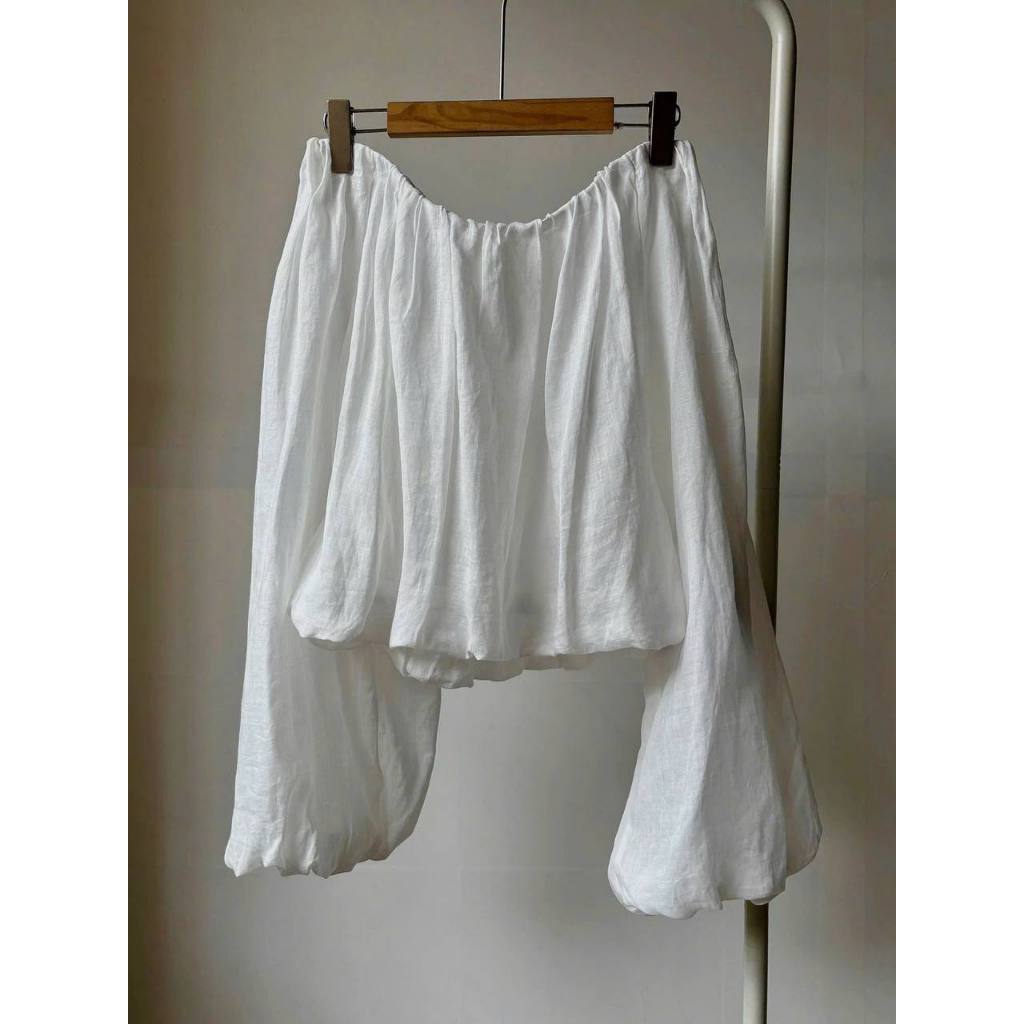 𝗡𝗵𝗶𝗻 - Áo Linen tưng vân gỗ trễ vai