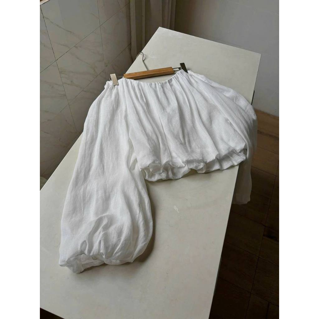 𝗡𝗵𝗶𝗻 - Áo Linen tưng vân gỗ trễ vai