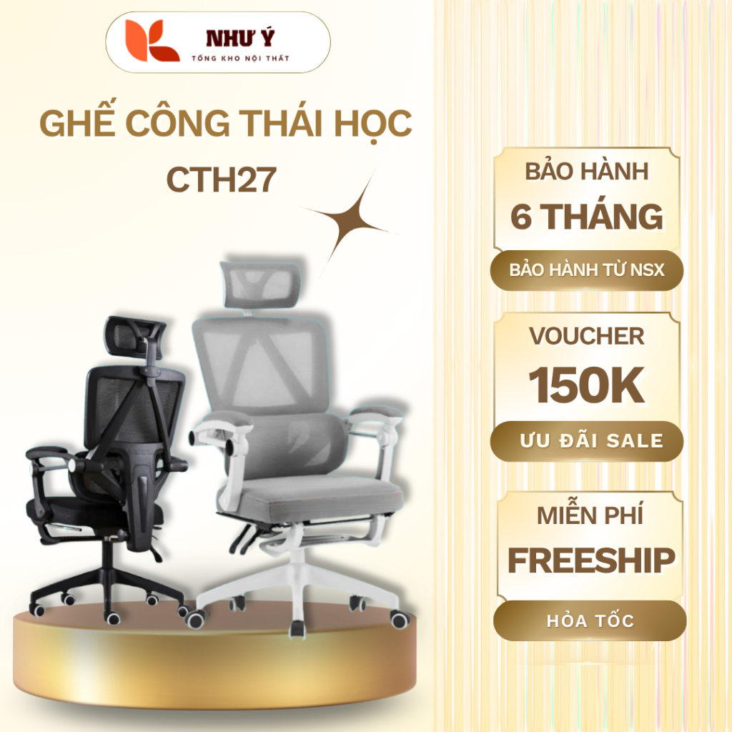 Ghế Công Thái Học Xoay Văn Phòng CTH-27 Có Tựa Đầu Gác Chân Cao Cấp ...