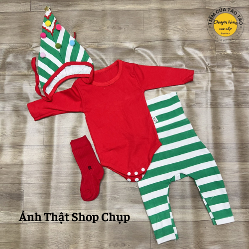 (SẴN SHIP- TẶNG TẤT)  Set Body Tết kèm yếm Lân, mũ đỏ chóp và tặng tất cho bé 4-14kg mũ chóp cho bé mặc Tết đi chơi