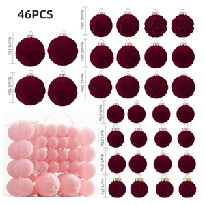 Hộp 46 quả châu nhung mix cỡ 4cm 6cm 8cm kiểu nhung hoa văn và nhung trơn
